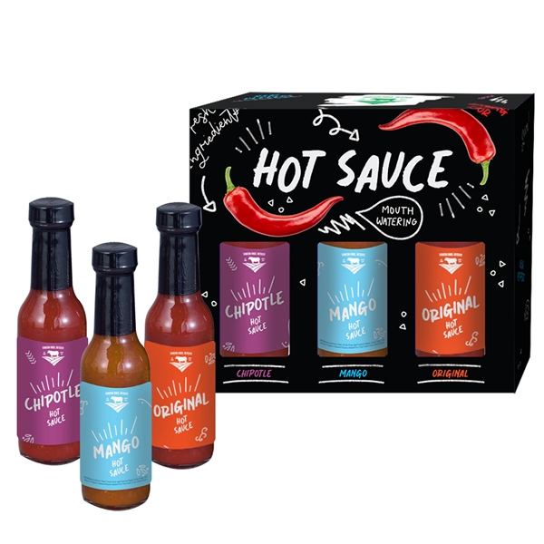 Hot Sauce Gift Set; flavors include Original, Chipotle, and Mango.... from ASI 71685 Midnite Snax®