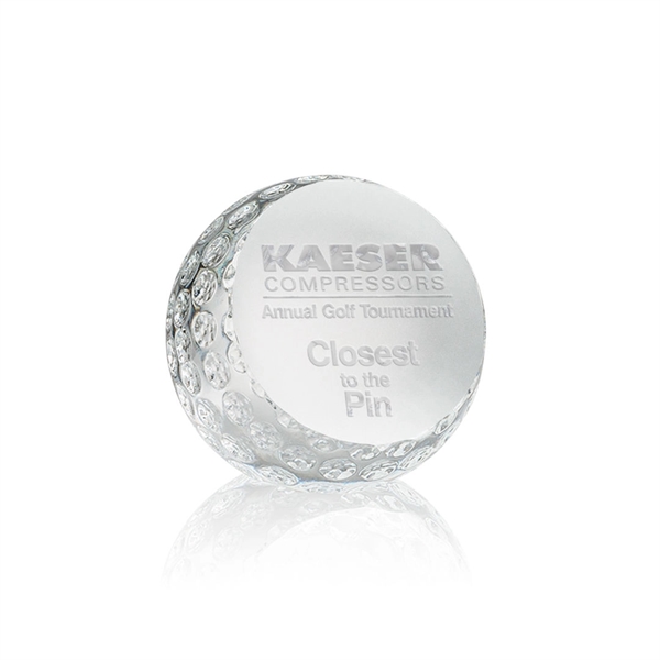 Optically clear golf ball paperweight with golf ball divots for authenticity.... from ASI 84592 St Regis Group