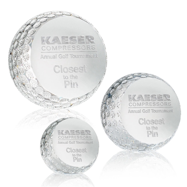 Optically clear golf ball paperweight with golf ball divots for authenticity.... from ASI 84592 St Regis Group