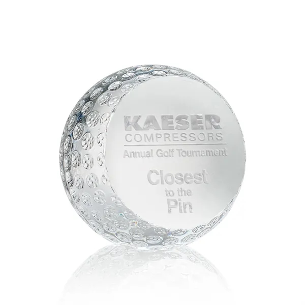 Optically clear golf ball paperweight with golf ball divots for authenticity.... from ASI 84592 St Regis Group
