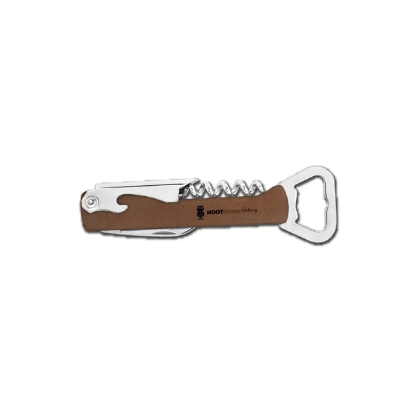 Leatherette wine bottle opener with a corkscrew, foil knife and boot... from ASI 59080 Halls & Company