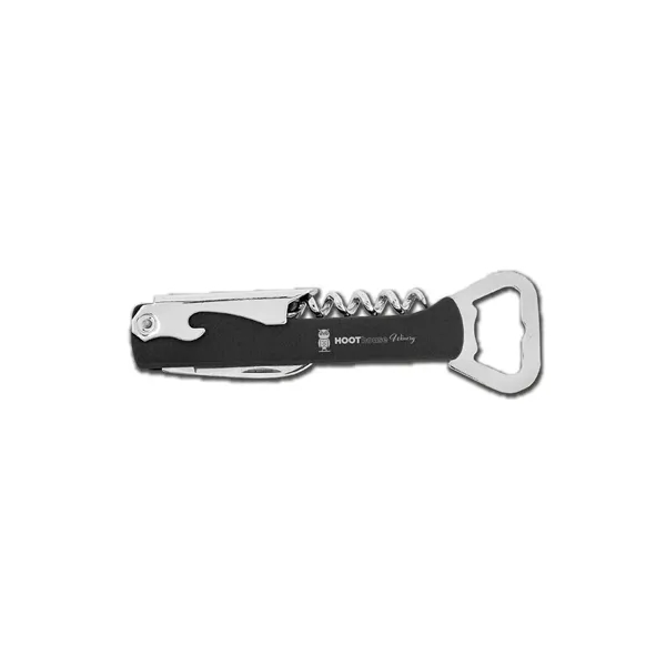Leatherette wine bottle opener with a corkscrew, foil knife and boot... from ASI 59080 Halls & Company