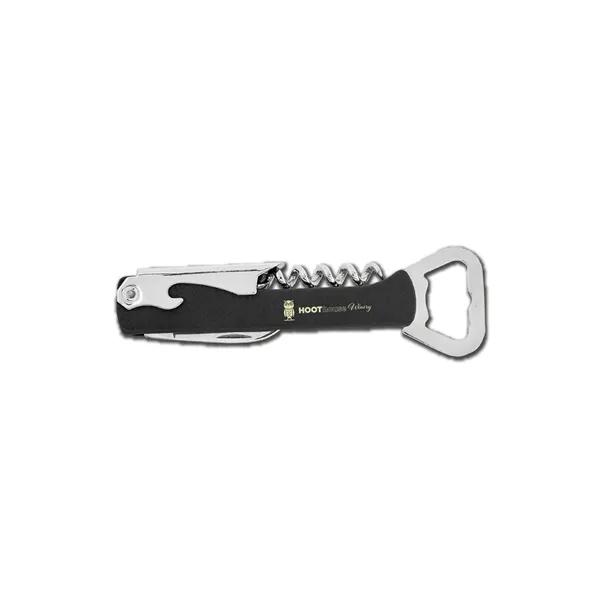 Leatherette wine bottle opener with a corkscrew, foil knife and boot... from ASI 59080 Halls & Company
