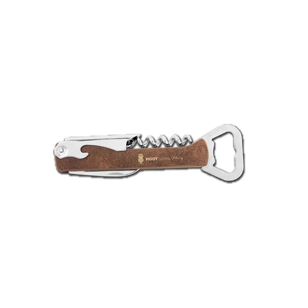 Leatherette wine bottle opener with a corkscrew, foil knife and boot... from ASI 59080 Halls & Company