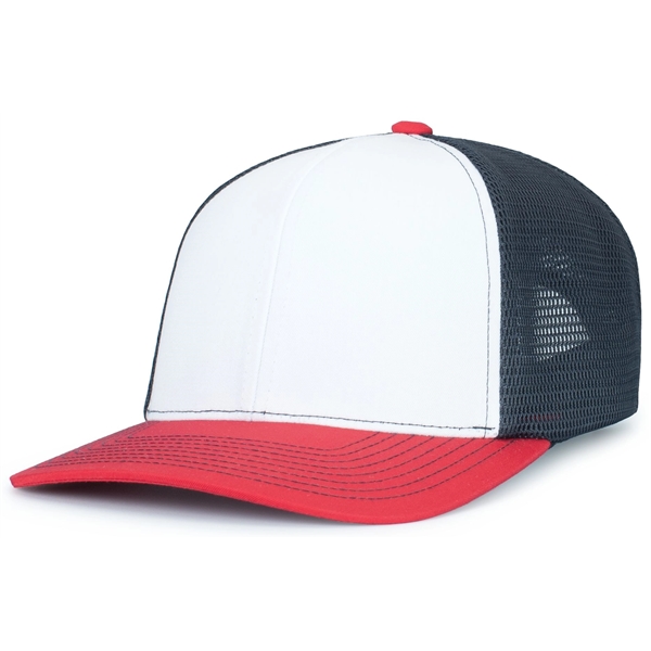 Contrast Stitch Trucker PacFlex SnapBack Cap with polyester/cotton blend and a... from ASI 37461 Augusta Sportswear / Pacific Headwear