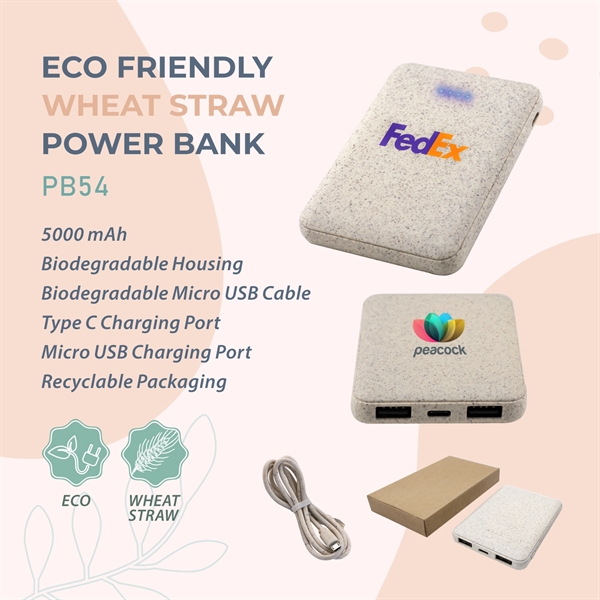 5000 mAh, Eco-friendly casing made of wheat straw, Includes Type-C and... from ASI 63776 KTI Networks Inc