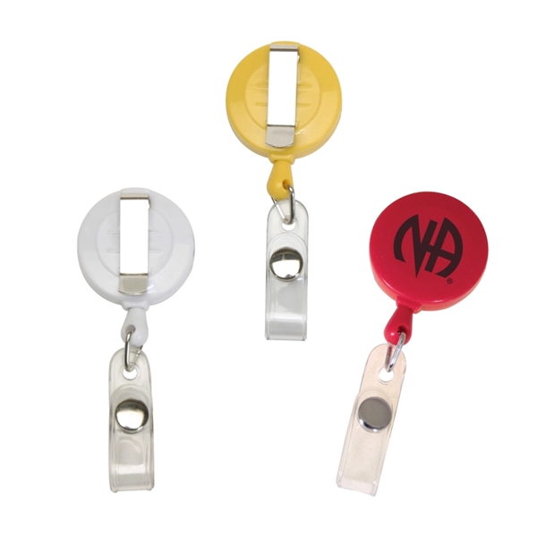Round retractable badge reel with a metal alloy belt clip back,... from ASI 57655 STOPNGO Line