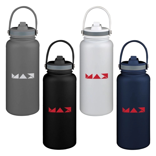 32 ounce vacuum-insulated stainless steel bottle with flip-top straw and carrying... from ASI 88060 Snugz/USA Inc / Sweda®
