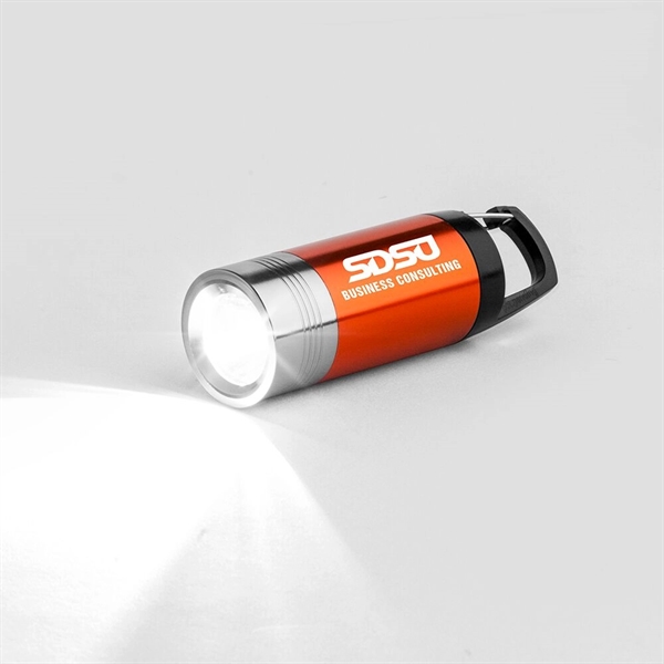 Portable LED flashlight with metallic silver tip accent, carabiner hanging function... from ASI 88060 Snugz/USA Inc / Sweda®