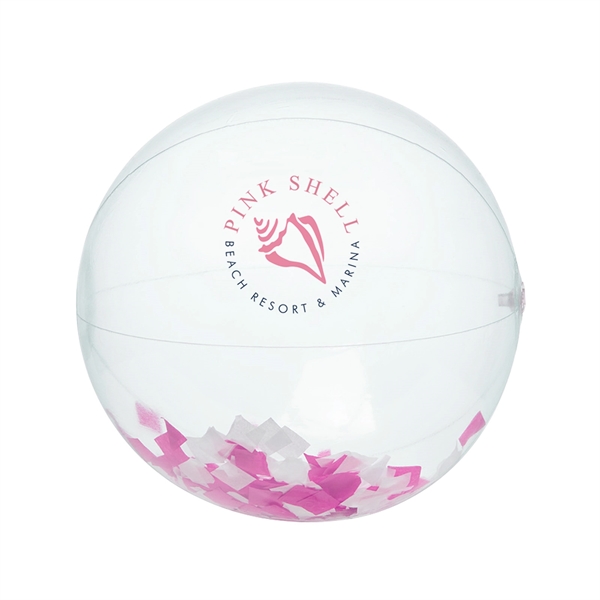 16" clear PVC inflatable beach ball with pink and white confetti... from ASI 63549 Jornik Manufacturing Corp / Jornik