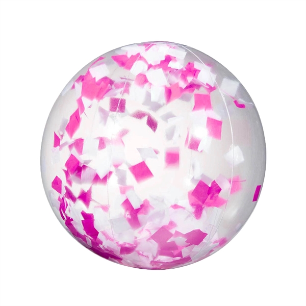 16" clear PVC inflatable beach ball with pink and white confetti... from ASI 63549 Jornik Manufacturing Corp / Jornik