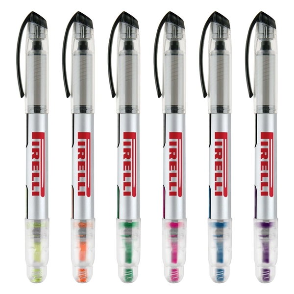 Combination liquid highlighter and rollerball pen with translucent barrel and silver... from ASI 88060 Snugz/USA Inc / Sweda®