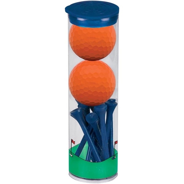 Golf tube with 2 golf balls and 12 wooden tees.... from ASI 57653 Gold Bond