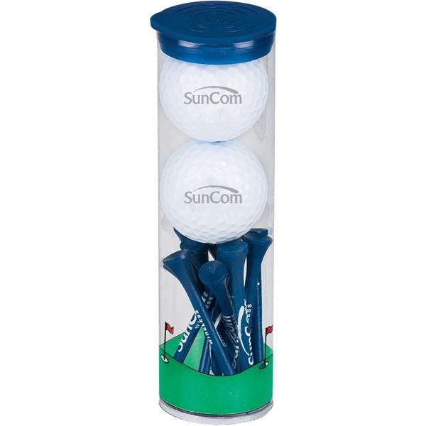 Golf tube with 2 golf balls and 12 wooden tees.... from ASI 57653 Gold Bond