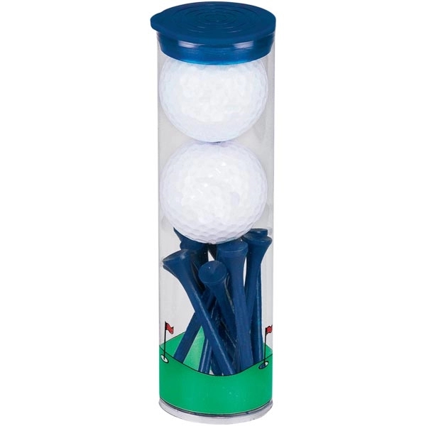 Golf tube with 2 golf balls and 12 wooden tees.... from ASI 57653 Gold Bond