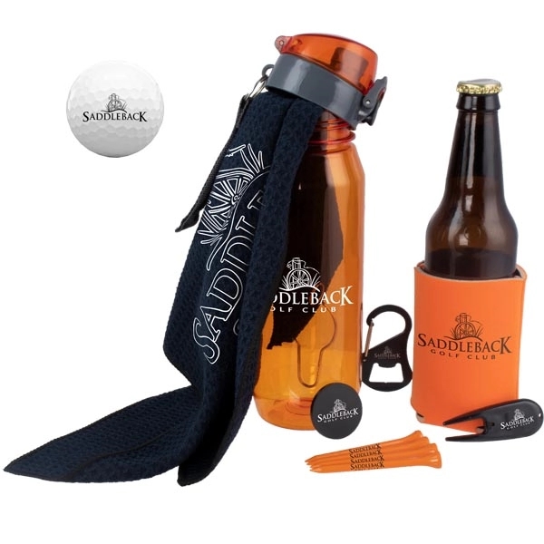 Golf kit with a 28-ounce bottle, golf towel, 4 tees, divot... from ASI 57653 Gold Bond