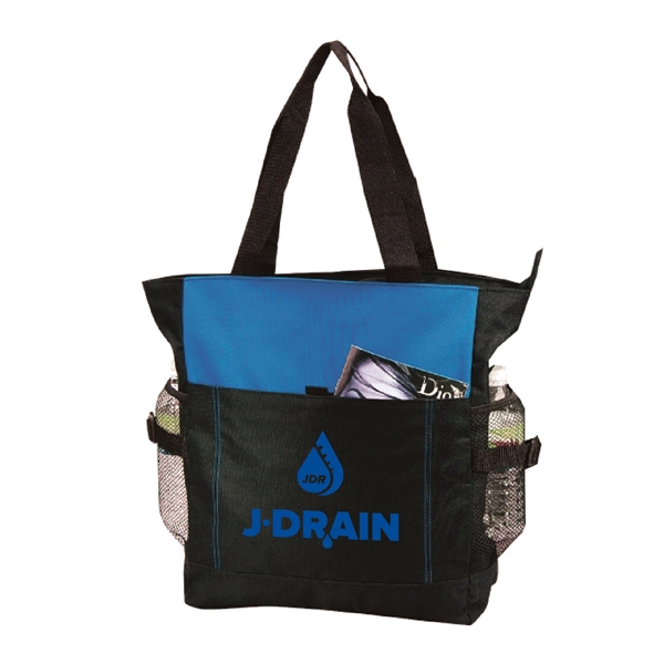 Two-tone tote bag with a zippered main compartment and two large... from ASI 39820 Opusline (Benmex) / Opus Line