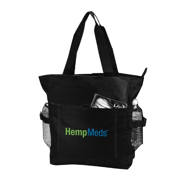 Two-tone tote bag with a zippered main compartment and two large... from ASI 39820 Opusline (Benmex) / Opus Line