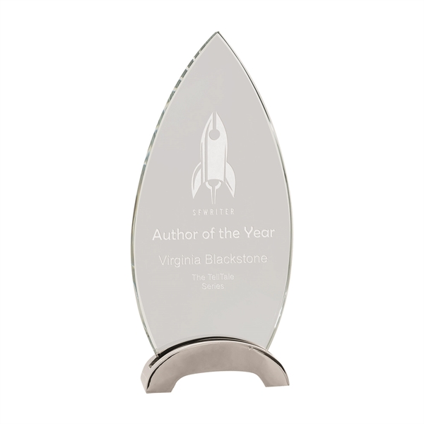 9 1/4" Clear Oval Platinum Glass Award w/ Arch Metal Base... from ASI 74601 Calico