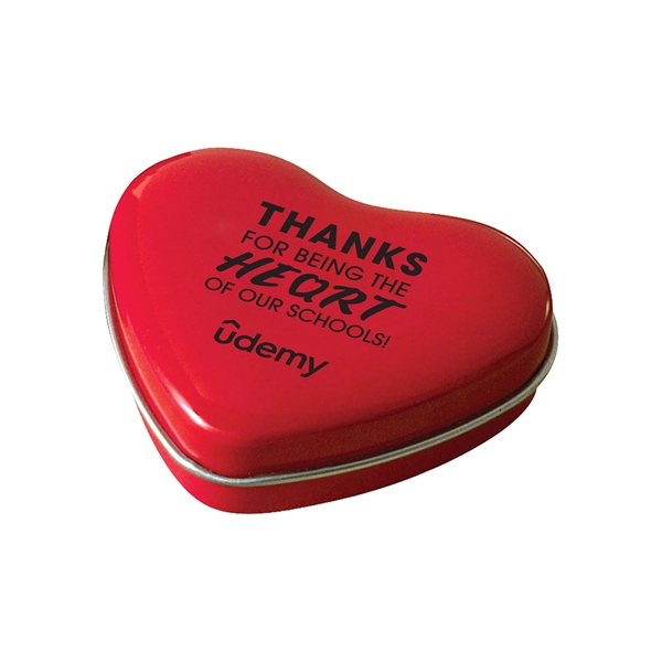 Sweet heart tin filled with approximately 1/2 oz. of sugar-free mints.... from ASI 44900 NC Custom (CI/Lanco) / Chocolate Inn