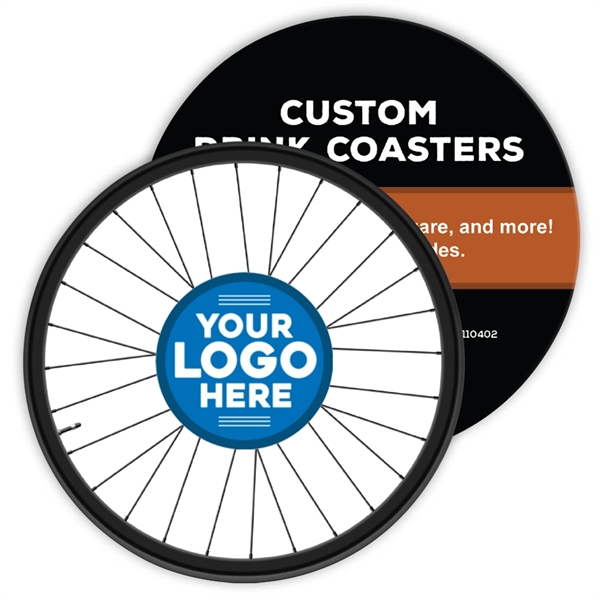 Cycling-themed custom 4" round drink coaster. Full-color printing with free 2nd... from ASI 43530 California Tattoos
