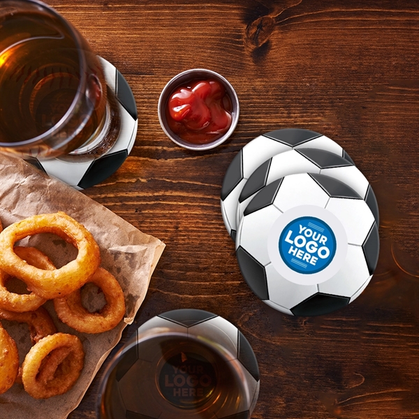 Goal-worthy soccer-themed coaster in a 4" round size. 2 sided printing... from ASI 43530 California Tattoos