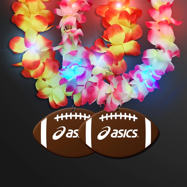 Light Up Hawaiian Leis with Custom Football Medallion; Domestic Imprint Pricing... from ASI 34194 ALightPromos / Alight Promotional Products