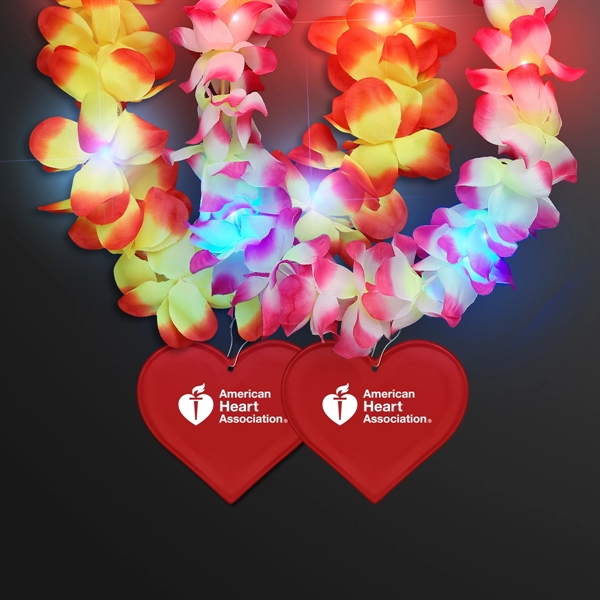 Light Up Hawaiian Leis with Custom Heart Medallion; Domestic Imprint Pricing... from ASI 34194 ALightPromos / Alight Promotional Products