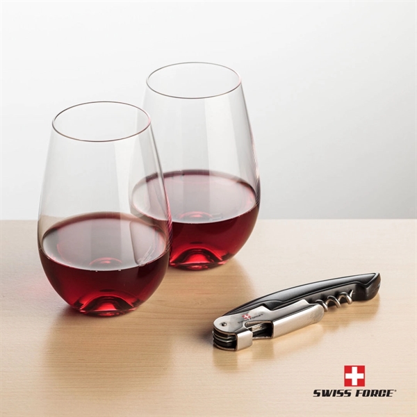 Giftset includes 2 Boston stemless wine glasses and Swiss Force® Impressive... from ASI 84592 St Regis Group