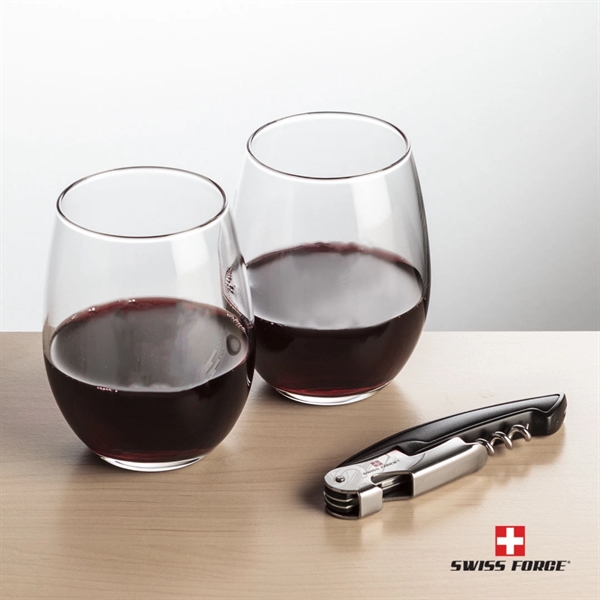 Giftset includes 2 Stanford stemless wine glasses and Swiss Force® Impressive... from ASI 84592 St Regis Group