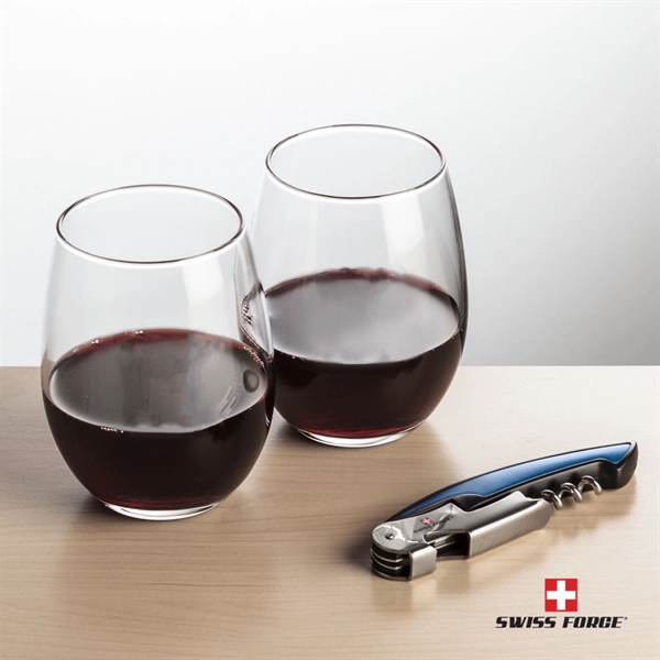Giftset includes 2 Stanford stemless wine glasses and Swiss Force® Impressive... from ASI 84592 St Regis Group