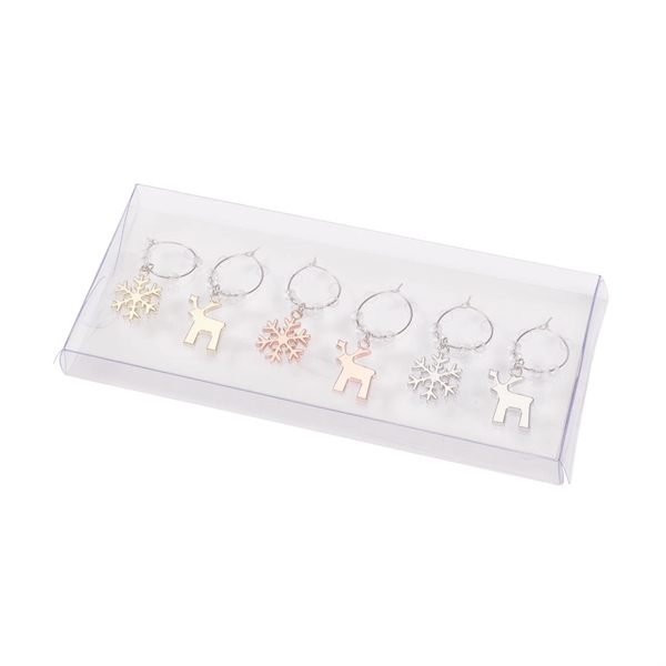 Set of 6 festive, reindeer & snowflake, beaded accent wine charms... from ASI 84592 St Regis Group
