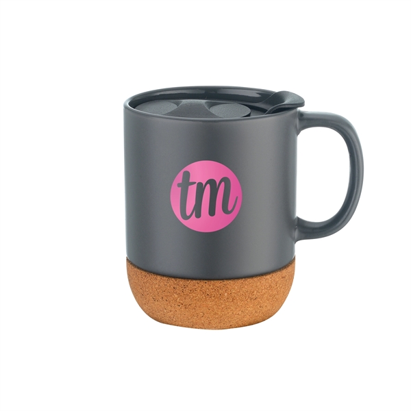 12 oz Cozy Ceramic Mug with Cork Base. Spill-proof plastic Lid... from ASI 30112 ACE Products