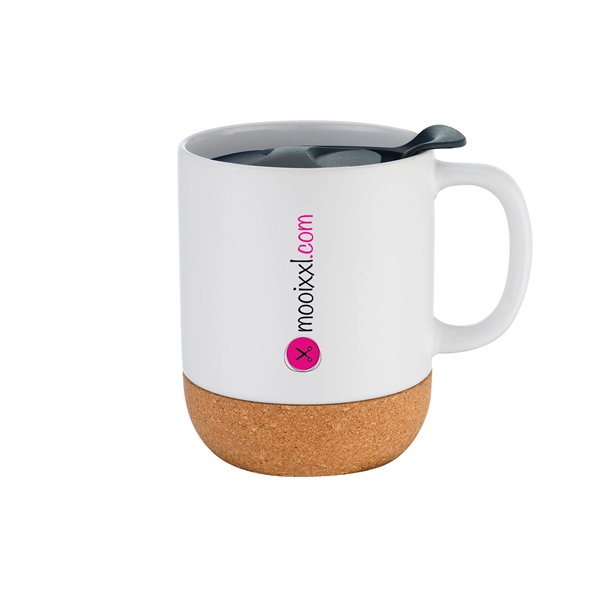 12 oz Cozy Ceramic Mug with Cork Base. Spill-proof plastic Lid... from ASI 30112 ACE Products