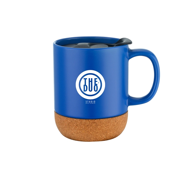 12 oz Cozy Ceramic Mug with Cork Base. Spill-proof plastic Lid... from ASI 30112 ACE Products