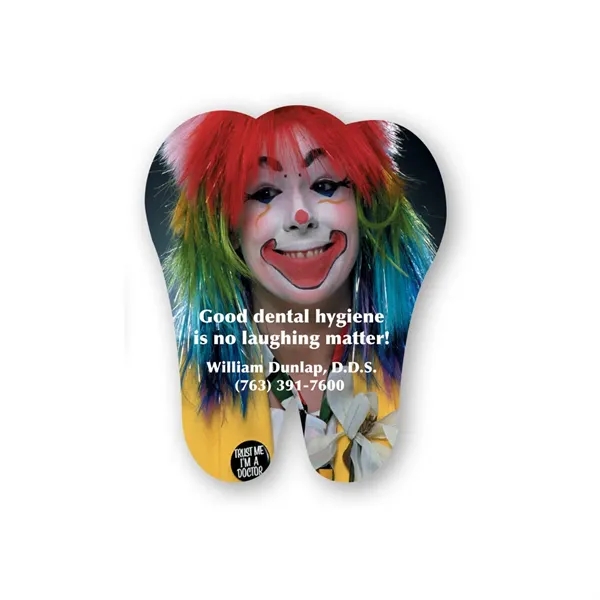 Tooth-shaped vinyl label with a permanent adhesive on the backside.... from ASI 59080 Halls & Company