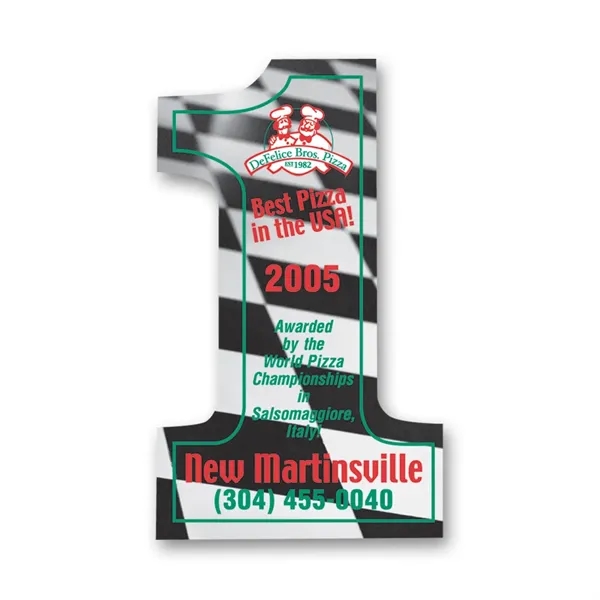 Number one shaped vinyl label with a permanent adhesive backside.... from ASI 59080 Halls & Company