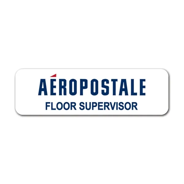 0.75" x 2.5" rectangular name badge with a pin fastener.... from ASI 59080 Halls & Company