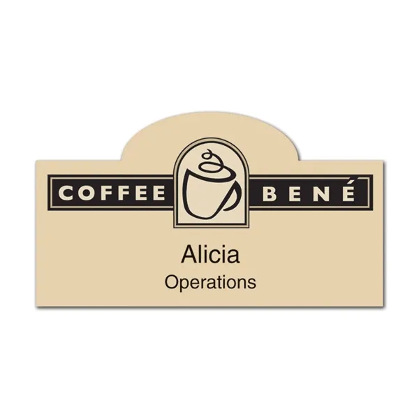 Rectangular name badge with an oval bump and pin fastener.... from ASI 59080 Halls & Company