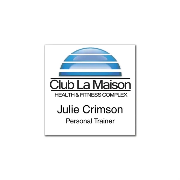 2" x 2" square name badge with a pin fastener.... from ASI 59080 Halls & Company