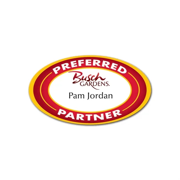 1.375" x 2.375" name badge with an oval shape and pin... from ASI 59080 Halls & Company