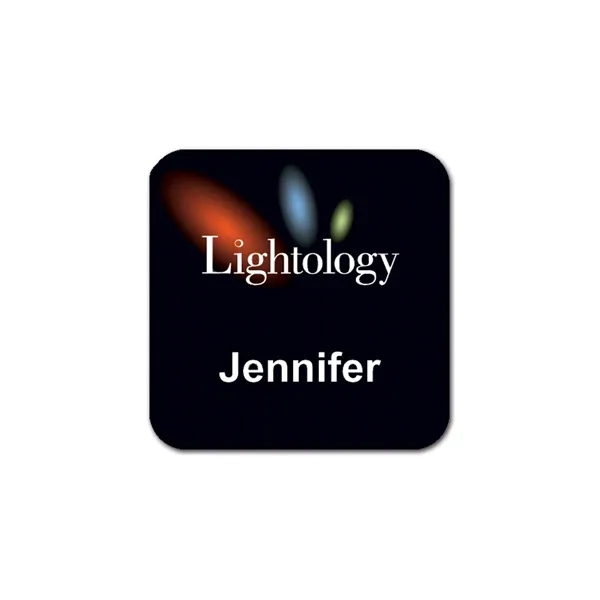 Square name badge with rounded corners and a pin fastener.... from ASI 59080 Halls & Company