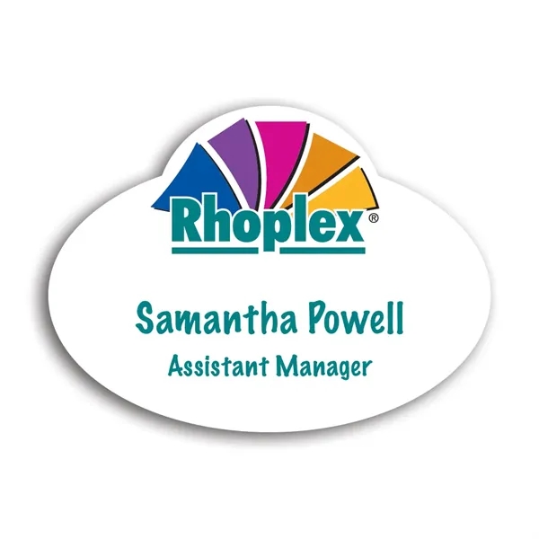 Oval shaped name badge with bump and pin fastener.... from ASI 59080 Halls & Company