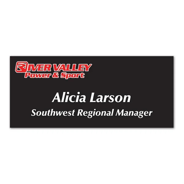1.75" x 4" name badge with a pin fastener.... from ASI 59080 Halls & Company