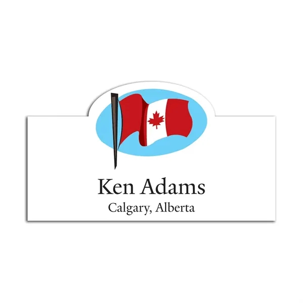 Rectangular shaped name badge with oval bump and pin fastener.... from ASI 59080 Halls & Company