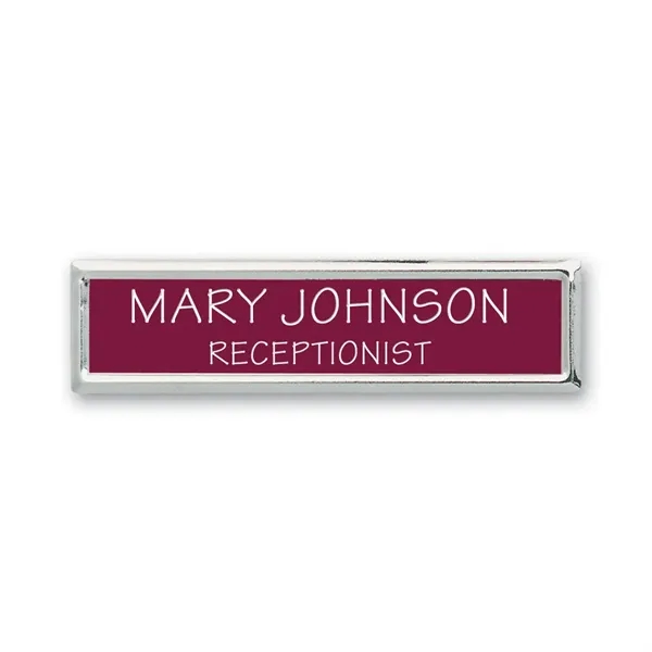 Name badge with a metal frame, plastic insert, and pin fastener.... from ASI 59080 Halls & Company