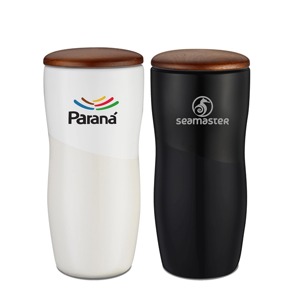 12 oz. Cozy Ceramic Tumbler with Wooden Spill-proof Lid. Matte and... from ASI 30112 ACE Products