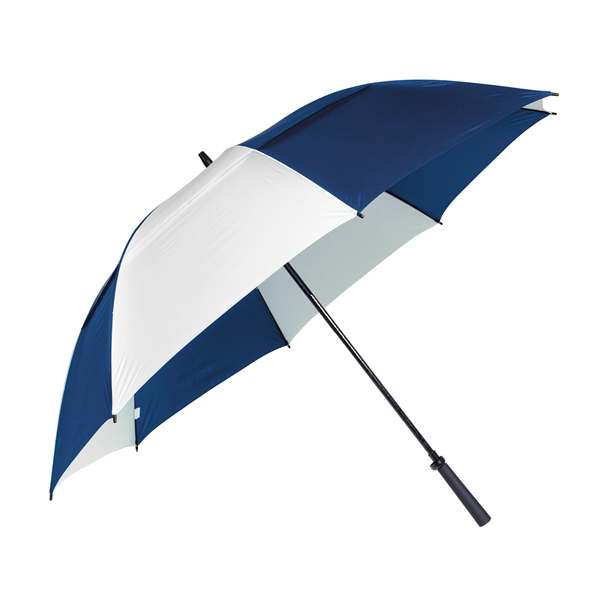 Manual open golf umbrella with 62" arc, fiberglass frame, rubber handle... from ASI 76730 Peerless Umbrella Co Inc / Threads By Peerless