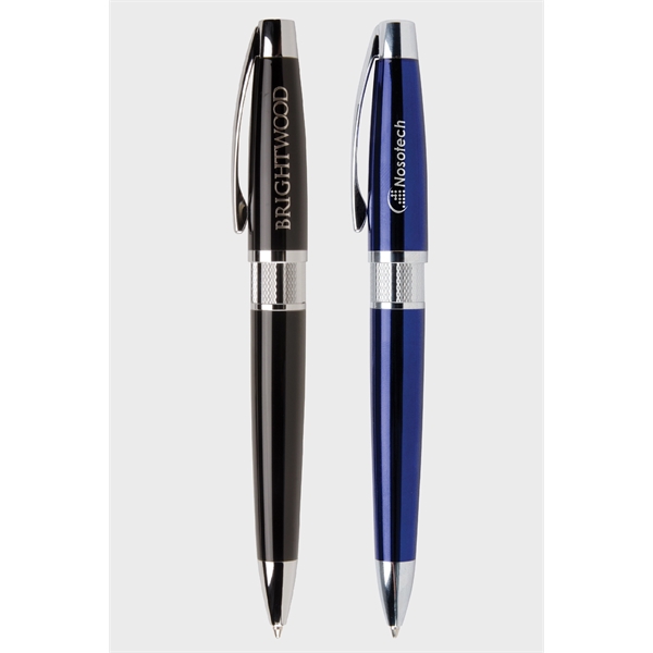 Black ink twist action executive ballpoint pen with silver etched center... from ASI 61966 HPG / Hub Pen