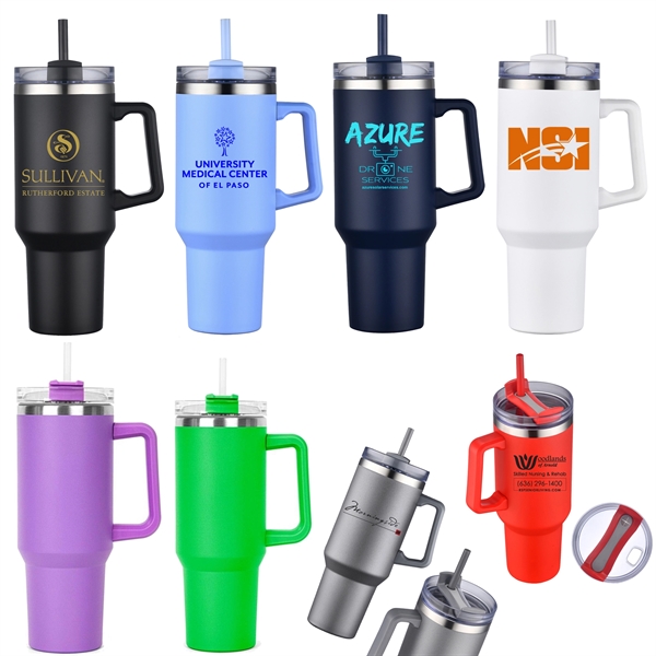 40 Oz S/S Travel Mug With Handle and Straw... from ASI 79535 Primetime / Primetime